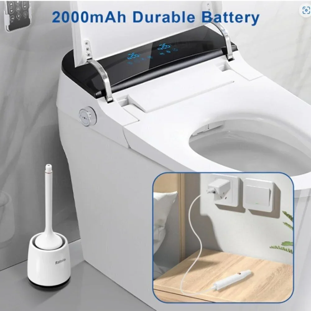 Electric Toilet Brush‎ Silicone Toilet Brush Toilet Bowl Brush and Holder Set